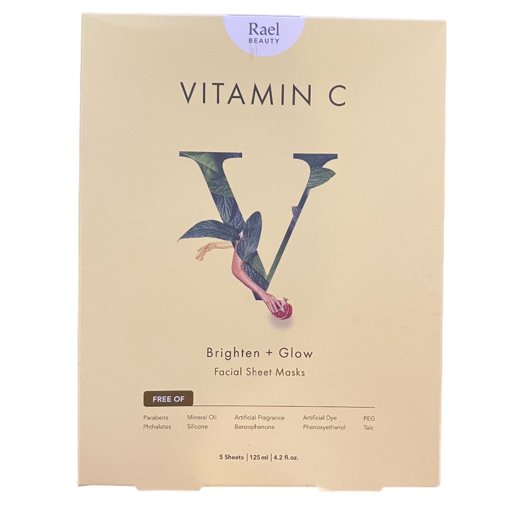 Rael Vitamin C Brighten + Glow Facial Sheet Masks – 5 Sheets New/Sealed